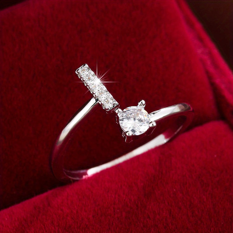 Bague Ajustable en Cuivre avec Zircone Ronde - 26 Lettres Alphabet - Bijou Tendance Femme