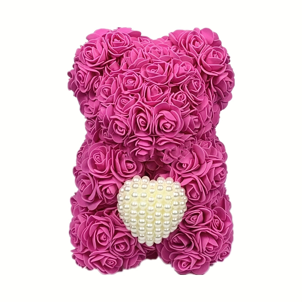 Ours en Roses avec Cœur en Perles - Cadeau Saint-Valentin, Noël, Fête des Mères