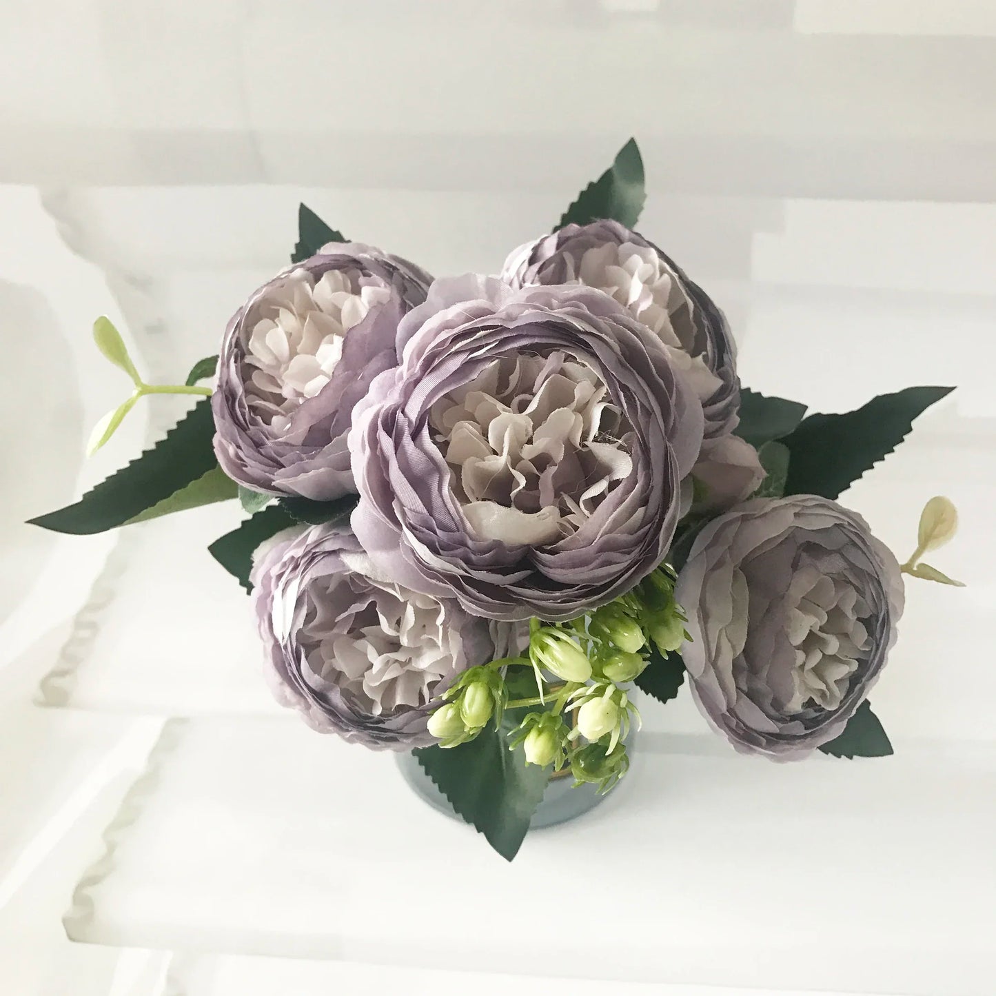 Bouquet de Pivoines Roses en Soie 30cm - 5 Grandes Fleurs + 4 Boutons - Décoration Mariage, Maison