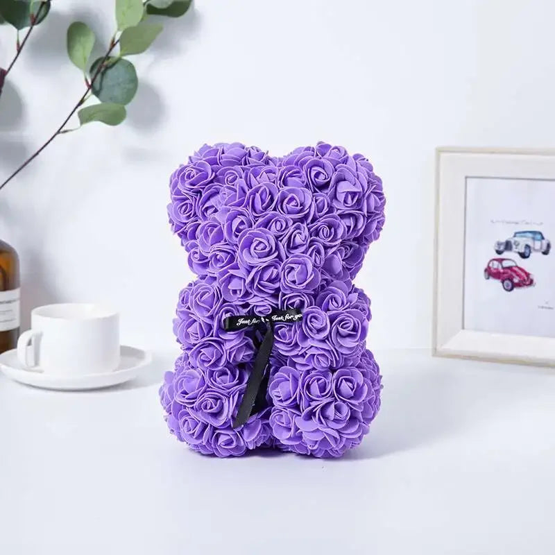Ours en Roses Éternelles Violet 25cm - Livraison Express