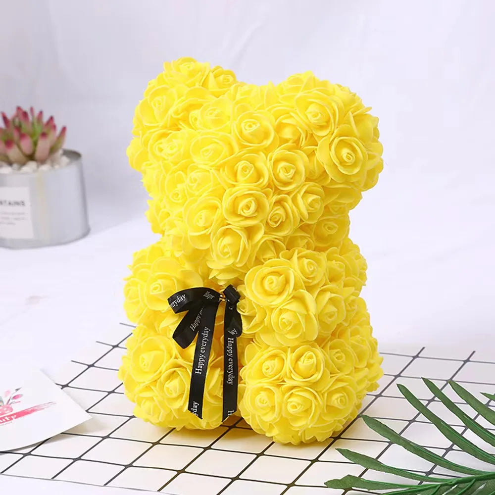 Ours en Roses Éternelles Jaune 25cm - Livraison Express