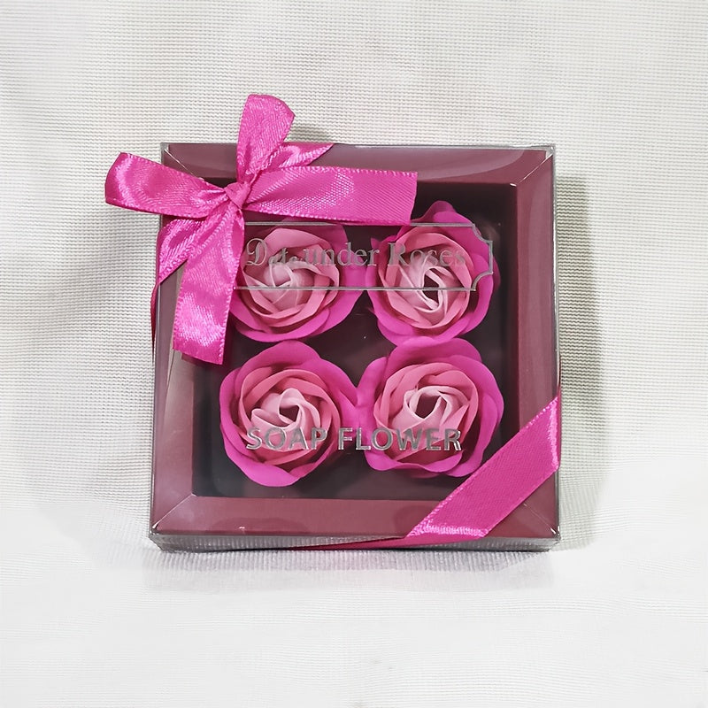 Coffret Cadeau 4 Roses Savon Artificielles - Fleurs Décoratives Parfumées - Cadeau Saint-Valentin, Fête des Mères, Noël, Mariage