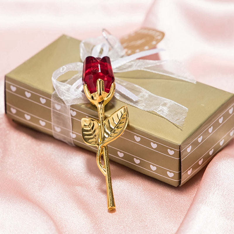 Rose Rouge en Verre Cristal - Mini Rose Éternelle - Cadeau Saint-Valentin, Noël, Anniversaire, Mariage