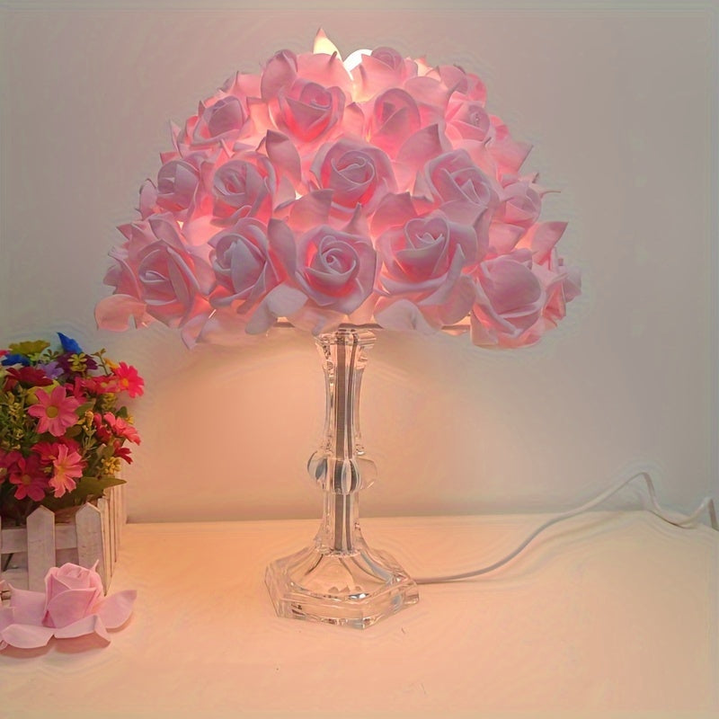 Abat-Jour Lampe de Table Pétales de Rose Rose 32cm - Support Métal - Design Moderne Tissu - Décoration Maison