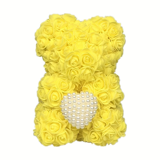 Ours en Roses avec Cœur en Perles - Cadeau Saint-Valentin, Noël, Fête des Mères