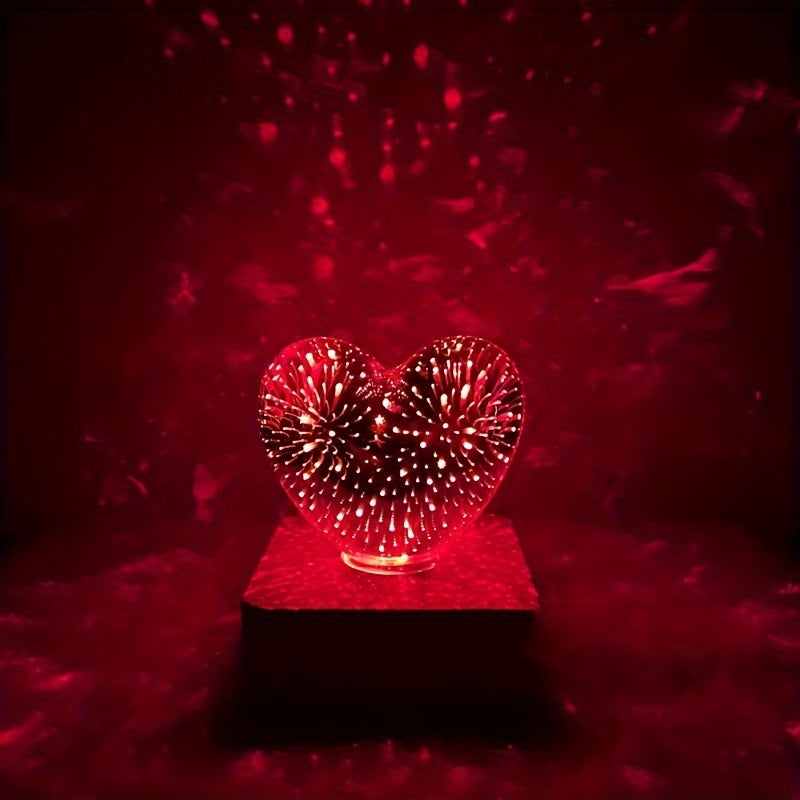 Lampe LED 3D Cœur d'Amour Feux d'Artifice USB - Veilleuse Décorative - Cadeau Saint-Valentin, Camping, Chambre