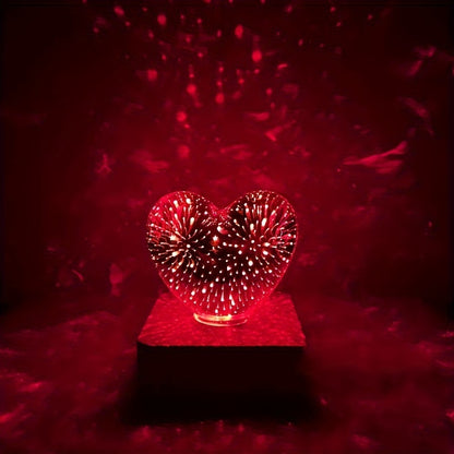 Lampe LED 3D Cœur d'Amour Feux d'Artifice USB - Veilleuse Décorative - Cadeau Saint-Valentin, Camping, Chambre