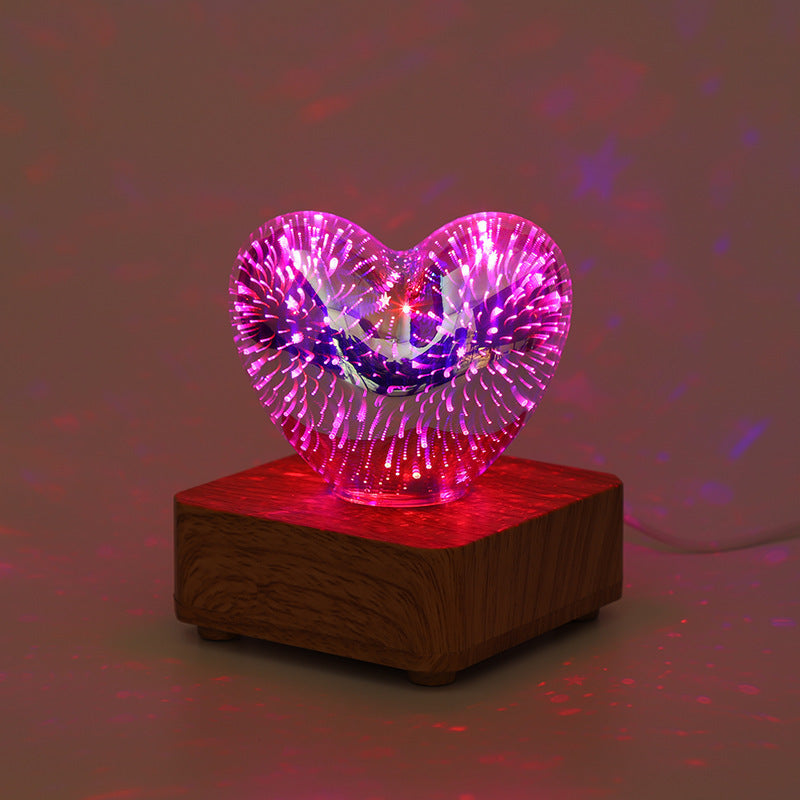 Lampe LED 3D Cœur d'Amour Feux d'Artifice USB - Veilleuse Décorative - Cadeau Saint-Valentin, Camping, Chambre