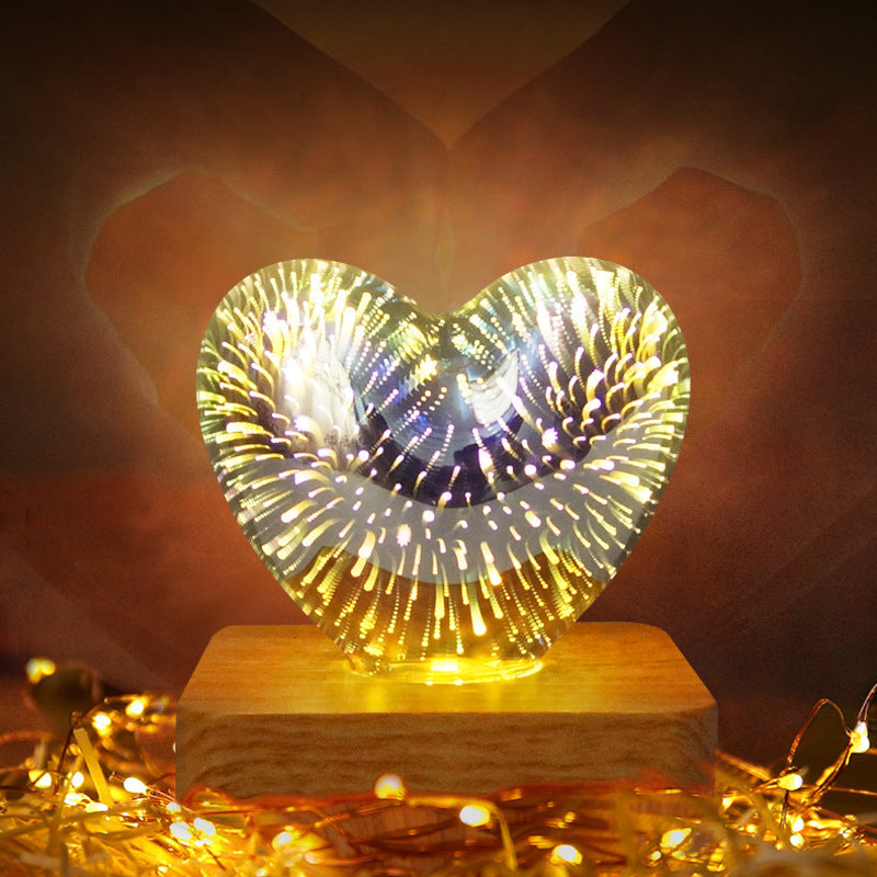 Lampe LED 3D Cœur d'Amour Feux d'Artifice USB - Veilleuse Décorative - Cadeau Saint-Valentin, Camping, Chambre