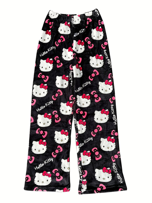 Pantalon de Pyjama Femme Hello Kitty en Flanelle - Style Y2K Rose et Noir - Doux et Confortable - Cadeau Automne