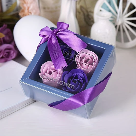 Coffret Cadeau 4 Roses Savon Artificielles - Fleurs Décoratives Parfumées - Cadeau Saint-Valentin, Fête des Mères, Noël, Mariage