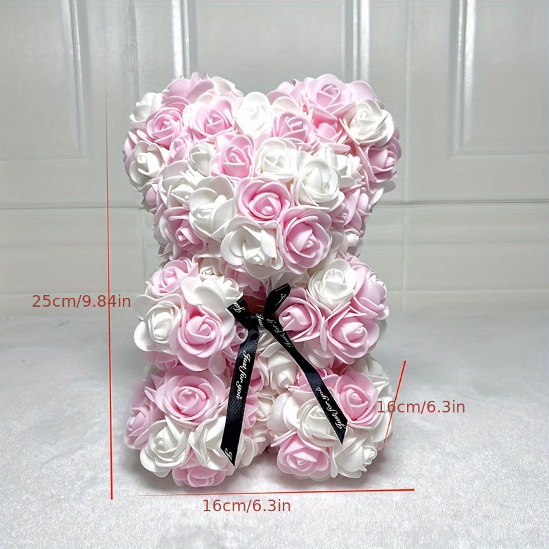 Ours en Roses Artificielles - Cadeau Romantique Saint-Valentin, Anniversaire, Fête des Mères