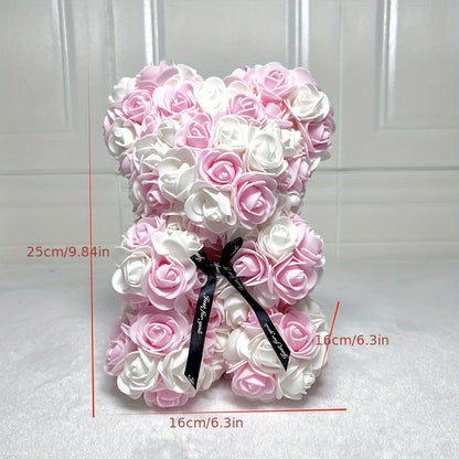 Ours en Roses Artificielles - Cadeau Romantique Saint-Valentin, Anniversaire, Fête des Mères