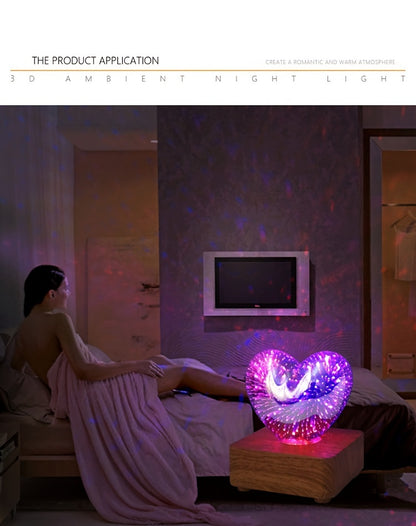Lampe LED 3D Cœur d'Amour Feux d'Artifice USB - Veilleuse Décorative - Cadeau Saint-Valentin, Camping, Chambre