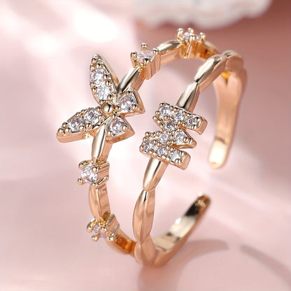 Bague Papillon avec Initiale A-Z - Bijou Empilable Élégant - Cadeau Anniversaire, Noël - Femme