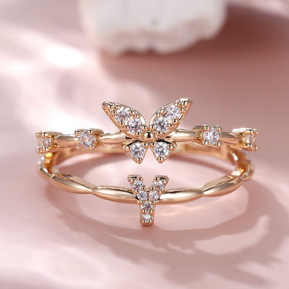 Bague Papillon avec Initiale A-Z - Bijou Empilable Élégant - Cadeau Anniversaire, Noël - Femme