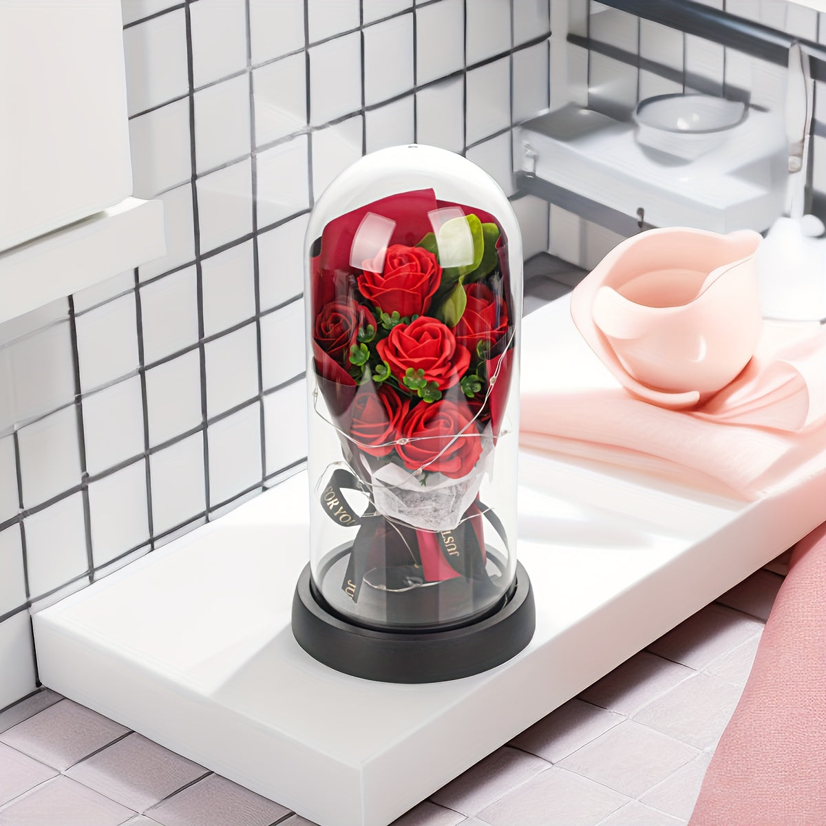 Bouquet de Roses Artificielles "I Love You" - Cadeau Saint-Valentin, Fête des Mères, Noël