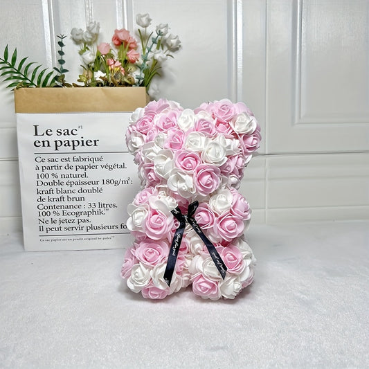 Ours en Roses Artificielles - Cadeau Romantique Saint-Valentin, Anniversaire, Fête des Mères