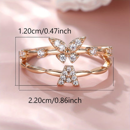 Bague Papillon avec Initiale A-Z - Bijou Empilable Élégant - Cadeau Anniversaire, Noël - Femme