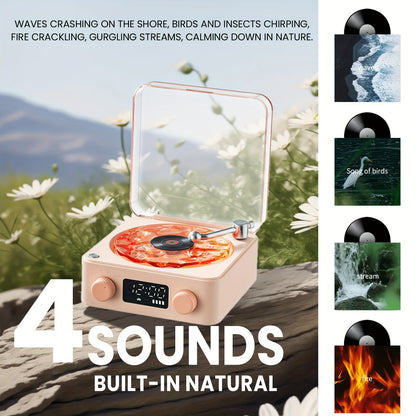 Enceinte Sans Fil Multifonction avec Bruit Blanc - 4 Sons Naturels, Projection RGB, Éclairage Ambiant - Design Rétro Tourne-Disque