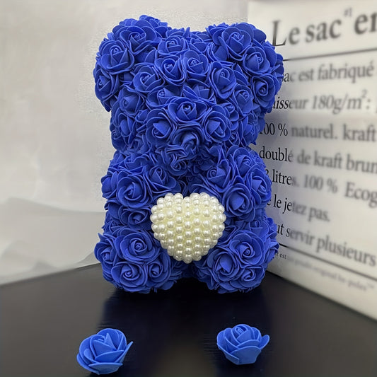 Ours en Roses avec Cœur en Perles - Cadeau Saint-Valentin, Noël, Fête des Mères