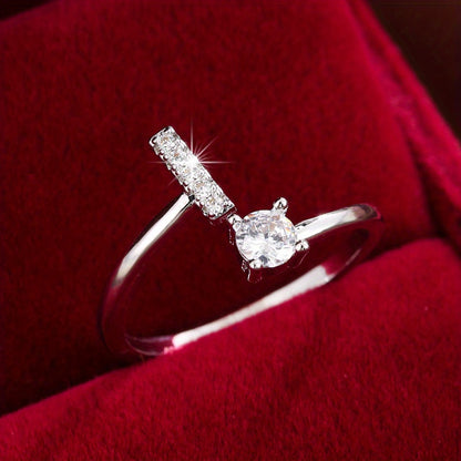 Bague Ajustable en Cuivre avec Zircone Ronde - 26 Lettres Alphabet - Bijou Tendance Femme