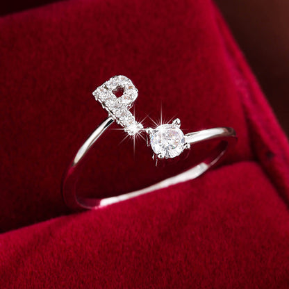 Bague Ajustable en Cuivre avec Zircone Ronde - 26 Lettres Alphabet - Bijou Tendance Femme