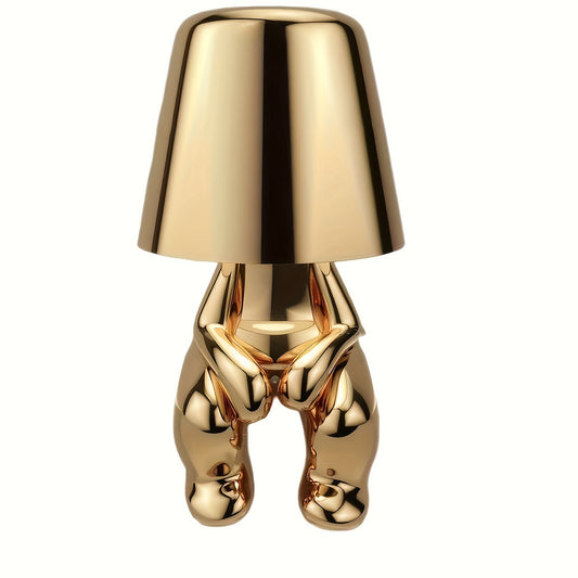 Lampe Statue Penseur Doré LED USB - 3 Niveaux de Luminosité - Veilleuse Décorative Design Italien - Cadeau Maison