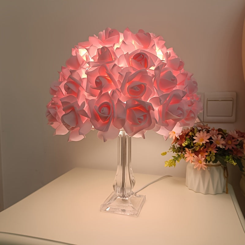 Abat-Jour Lampe de Table Pétales de Rose Rose 32cm - Support Métal - Design Moderne Tissu - Décoration Maison