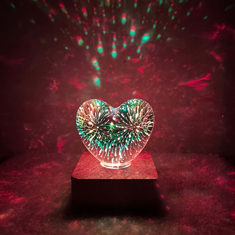 Lampe LED 3D Cœur d'Amour Feux d'Artifice USB - Veilleuse Décorative - Cadeau Saint-Valentin, Camping, Chambre