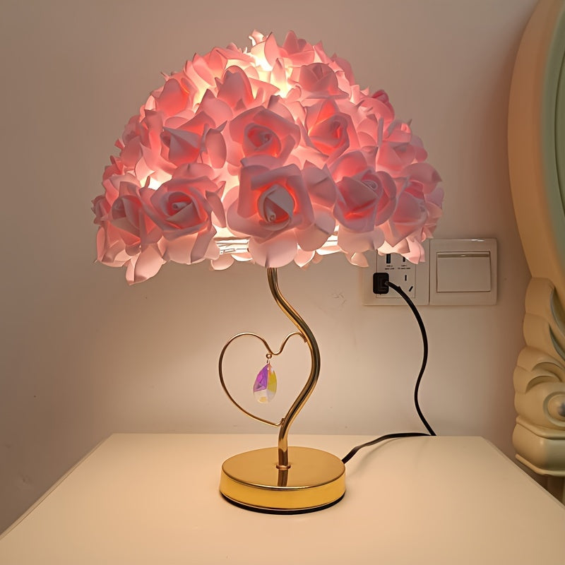 Abat-Jour Lampe de Table Pétales de Rose Rose 32cm - Support Métal - Design Moderne Tissu - Décoration Maison