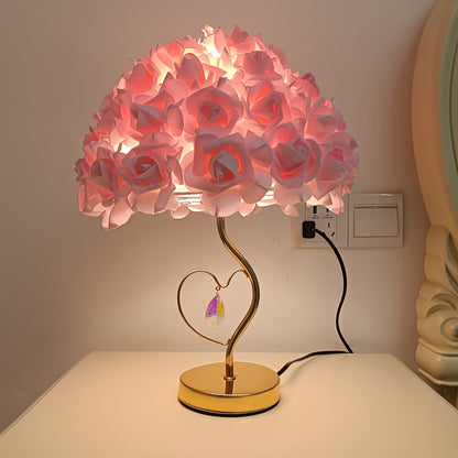 Abat-Jour Lampe de Table Pétales de Rose Rose 32cm - Support Métal - Design Moderne Tissu - Décoration Maison