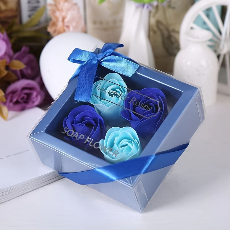 Coffret Cadeau 4 Roses Savon Artificielles - Fleurs Décoratives Parfumées - Cadeau Saint-Valentin, Fête des Mères, Noël, Mariage