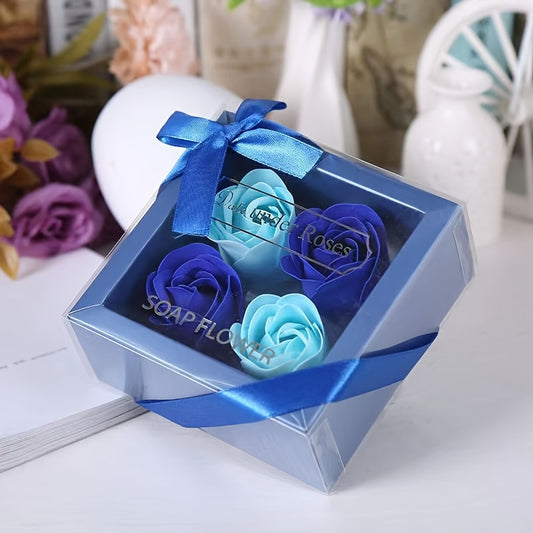 Coffret Cadeau 4 Roses Savon Artificielles - Fleurs Décoratives Parfumées - Cadeau Saint-Valentin, Fête des Mères, Noël, Mariage