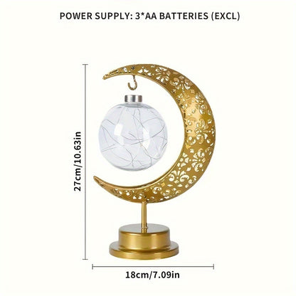 Lampe LED Islamique Croissant de Lune et Étoile - Lumière Dorée - Décoration Ramadan, Eid, Prière - Dôme Doré