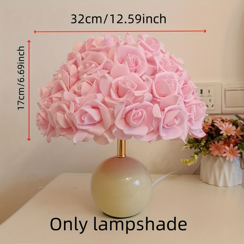 Abat-Jour Lampe de Table Pétales de Rose Rose 32cm - Support Métal - Design Moderne Tissu - Décoration Maison