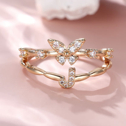 Bague Papillon avec Initiale A-Z - Bijou Empilable Élégant - Cadeau Anniversaire, Noël - Femme
