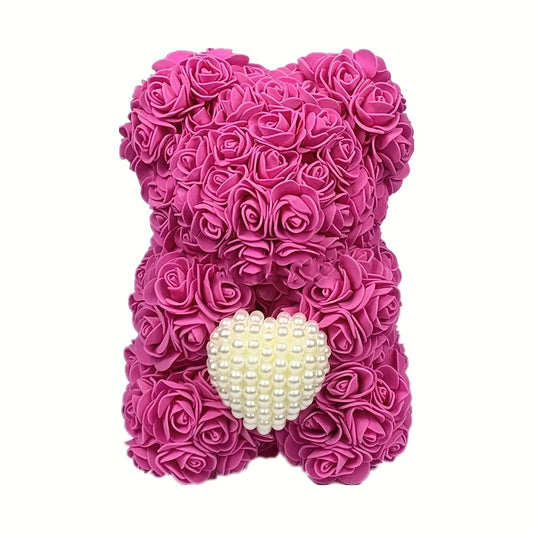 Ours en Roses avec Cœur en Perles - Cadeau Saint-Valentin, Noël, Fête des Mères