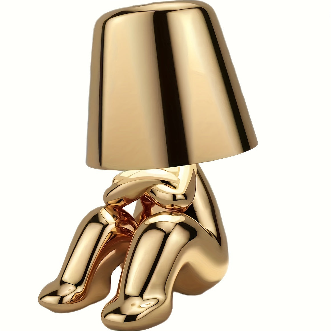 Lampe Statue Penseur Doré LED USB - 3 Niveaux de Luminosité - Veilleuse Décorative Design Italien - Cadeau Maison