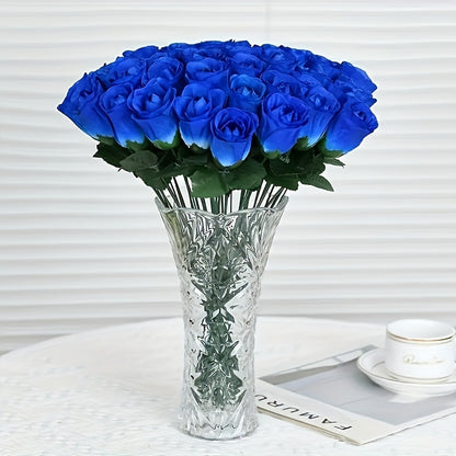 Bouquet de 10 Roses Bleues Artificielles 35 cm - Décoration Mariage, Saint-Valentin, Noël, Halloween - Sans Vase