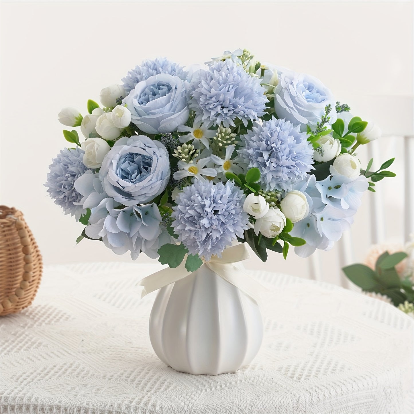 Bouquet Artificiel Pivoines, Hortensias & Chrysanthèmes - 3 Bouquets - Décoration Mariage, Maison