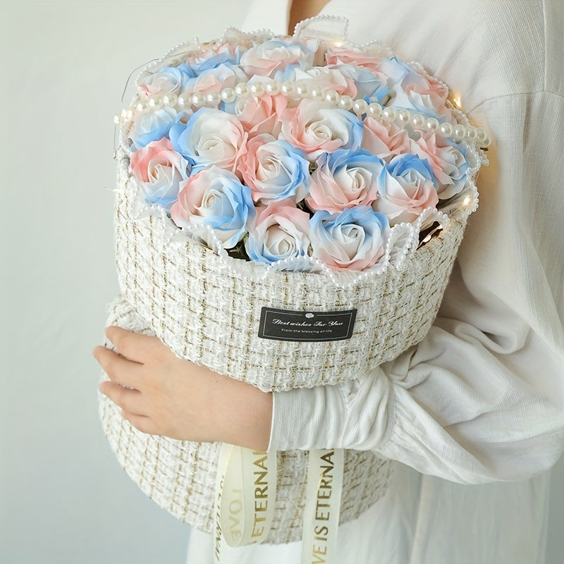 Bouquet de Roses Bleu Glacé en Savon - Cadeau Saint-Valentin, Fête des Mères, Anniversaire
