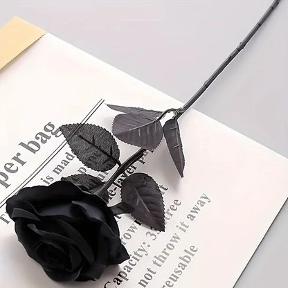 Roses Noires Artificielles Longues Tiges - Décoration Halloween, Mariage, Maison