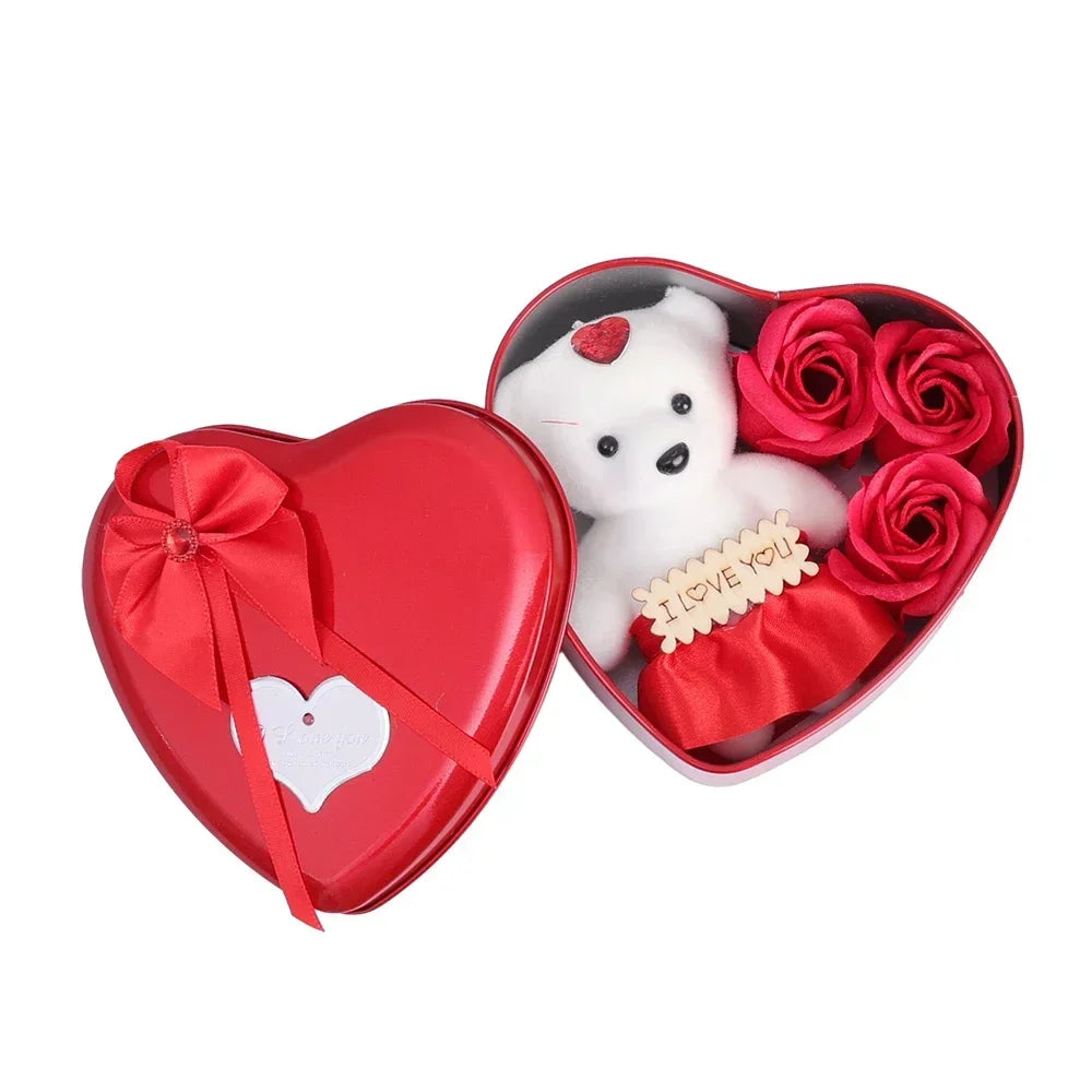 Coffret Cadeau Ours Rose & Rouge - Mini Bouquet Saint-Valentin, Anniversaire, Mariage