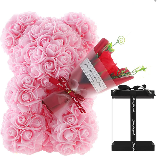 Ours en Roses Éternelles avec Rose en main - Cadeau Saint-Valentin, Fête des Mères, Anniversaire
