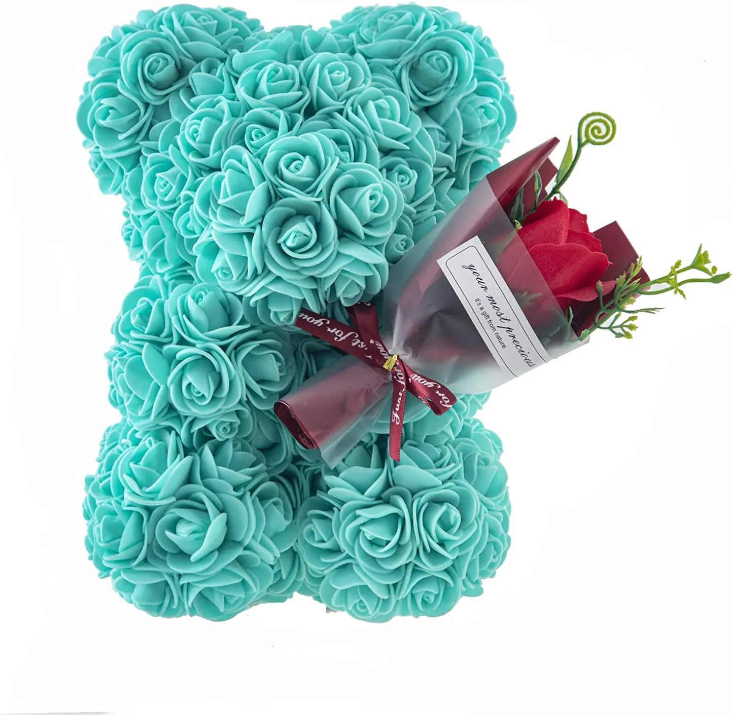 Ours en Roses Éternelles Bleu avec Rose en main - Cadeau Saint-Valentin, Fête des Mères, Anniversaire