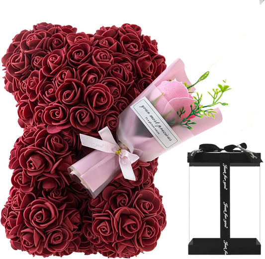 Ours en Roses Éternelles avec Rose en main - Cadeau Saint-Valentin, Fête des Mères, Anniversaire