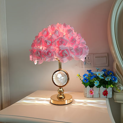 Abat-Jour Lampe de Table Pétales de Rose Rose 32cm - Support Métal - Design Moderne Tissu - Décoration Maison