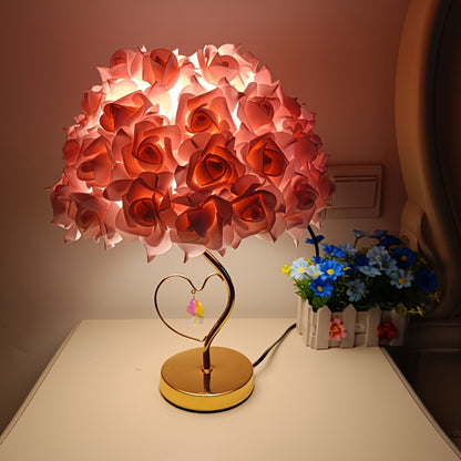 Abat-Jour Lampe de Table Pétales de Rose Rose 32cm - Support Métal - Design Moderne Tissu - Décoration Maison