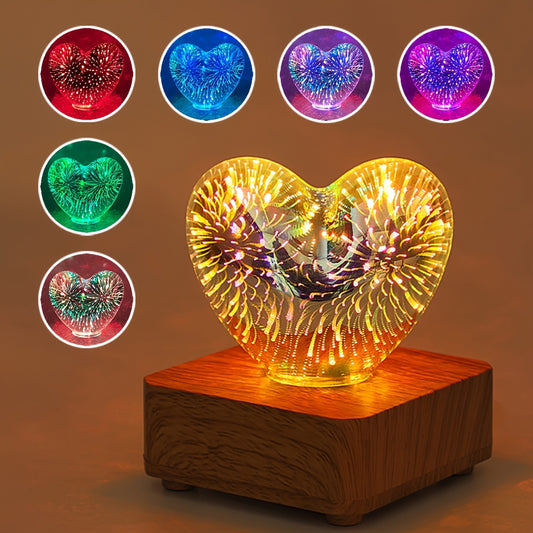 Lampe LED 3D Cœur d'Amour Feux d'Artifice USB - Veilleuse Décorative - Cadeau Saint-Valentin, Camping, Chambre